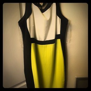 Lime green black and white knee dress